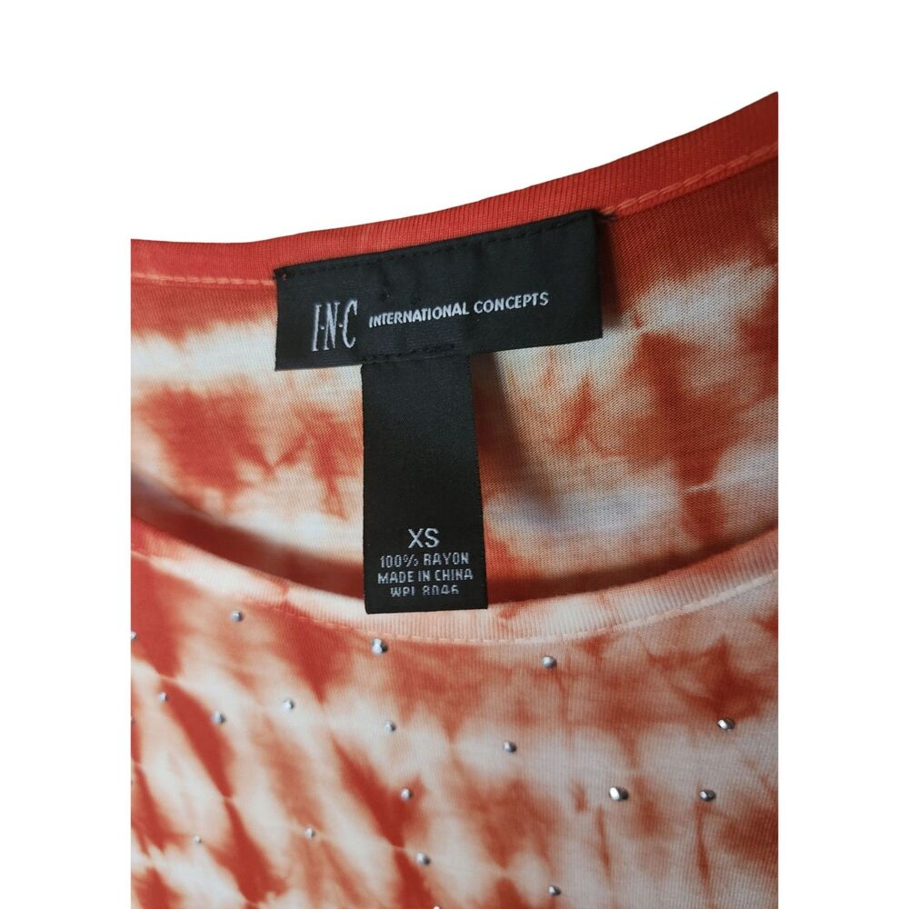 INC International Concepts Coral Orange Tie Dye Rhinestone Top - Picture 6 of 7